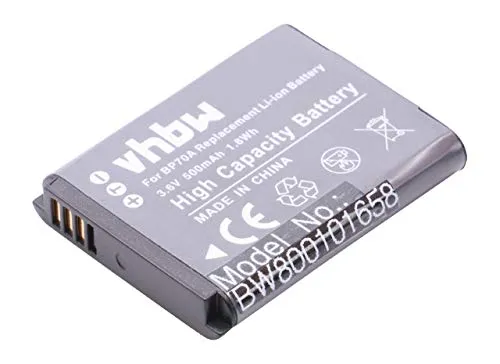 vhbw batteria compatibile con Samsung DV180F, ES65, ES70, ES71, ES73, ES74, ES75, ES78, ES80, ES90 fotocamera digitale DSLR (500mAh, 3,6V, Li-Ion)