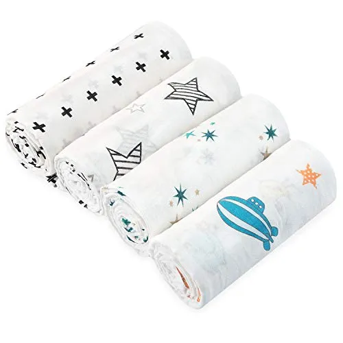 HBselect set da 4 Mussole Neonato 120x120 cm Copertina Neonato in Mussola di Cotone Morbido Teli Neonato Multiuso Regalo Neonato Unisex Swaddle per Neonato Perfetto per la Pelle Sensibile del Bambino