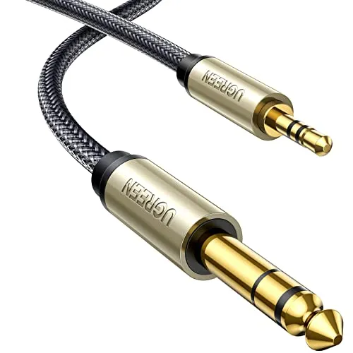 UGREEN Cavo Audio Jack Professionale, Cavo AUX 3,5mm a 6,35mm TRS Cavo Stereo Aux in Nylon per Collegare Smartphone, Tablet, PC con Altoparlante, Amplificatore, Mixer Audio, Chitarra, etc.(1M)