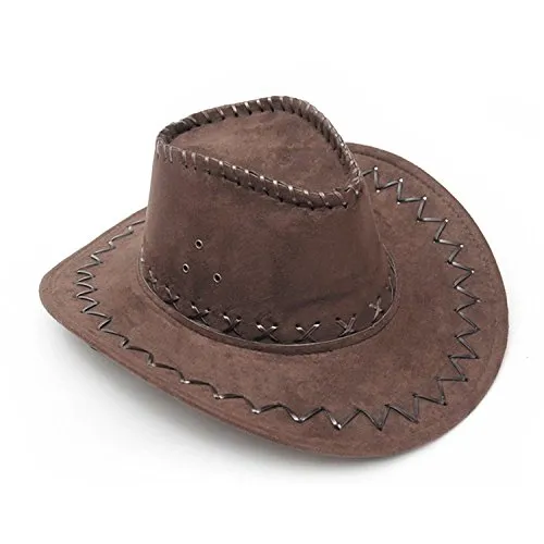 Cappello da cowboy in pelle scamosciata a tesa larga, occidentali, da pistolero autentico in feltro per uomini donne