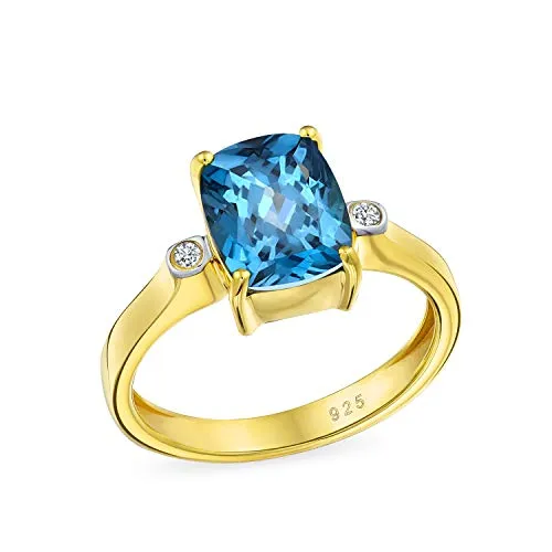 3.17CT Zircone Dichiarazione Solitario Taglio Cuscino London Topazio Azzurro Anello Donne 14K Piastra Oro Argento 925