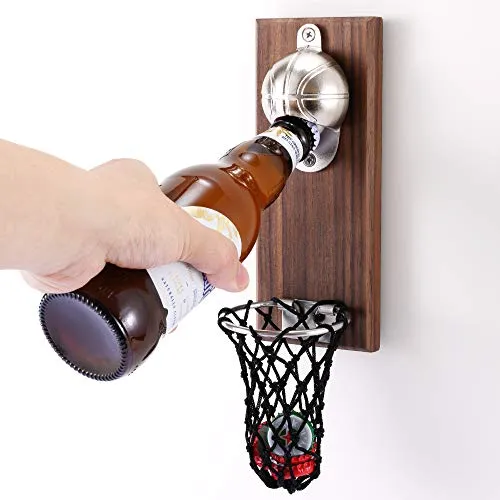 Apribottiglie da Basket con Raccoglitore di Tappi di Bottiglia Apribottiglie Magnetiche per Frigorifero Amanti della Pallacanestro e della Birra, Utilizzare Come Decorazione da Bar.