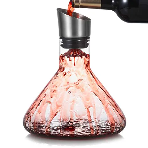 Cooko Decantatore di Vino Aeratore, Caraffa Vino con Coperchio Versatore,Decanter di Soffiato a Mano, Accessorio per Vino di Lusso per Regalo (1200 ml)