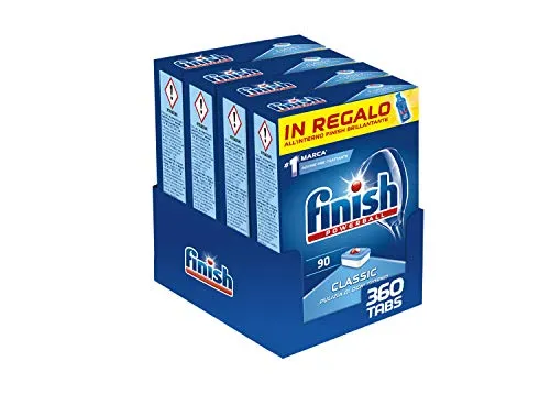 Finish, 360 Pastiglie per Lavastoviglie, Classic, 4 Confezioni da 90 Pastiglie