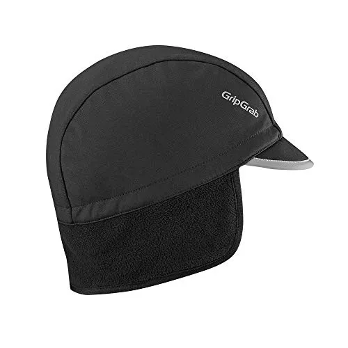 GripGrab Windproof Winter Cycling Earflap Hat with Visor Under Helmet Thermal Fleece Bicycle Peak Headwear cap, Copricapo da Ciclismo Unisex-Adult, Nero, S