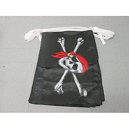 GHIRLANDA 12 metri 20 BANDIERE PIRATA CON BANDANA ROSSO 45x30cm - BANDIERA DEI PIRATI – TESCHIO 30 x 45 cm - FESTONE BANDIERINE - AZ FLAG