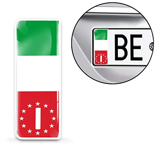 SkinoEu® 2 x Adesivi Resinati 3D Gel per Targa Stickers Automobile Motociclo Tuning Nazionale Bandiera Italia Tricolore Europa Identificazione Europeo EU QS 20