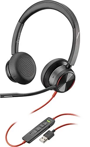 Poly Blackwire 8225-M - Cuffie stereo con connettore USB-A, Active Noise Cancelling e Braccio microfono flessibile, Microsoft Teams, colore: Nero
