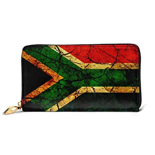 UXZTU Portafogli con bandiera del Sudafrica per uomo Donna Portafoglio lungo in pelle Porta carte di credito Portafoglio Borsa con cerniera Fibbia Elegante Pochette Portamonete da donna