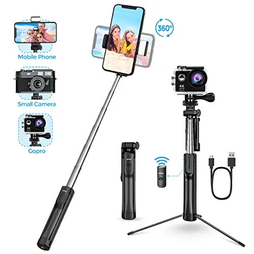 Mpow Bastone Selfie, All in 1 Portatile Estensibile Selfie Stick Treppiede con Bluetooth Remote e Luce di Riempimento, Compatibile per iPhone 11/XS Max/XR/X/ 8/7, Galaxy S10/ S9/S8, Gopro/Fotocamera