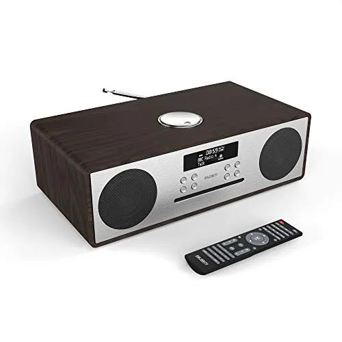 Oakington Radio Digital Dab/Dab+/FM, Lettore CD Riproduttore 30W, Telecomando, Bluetooth, AUX e USB Riproduzione MP3 e Ricarica USB, Sistema de Musica (Nuez)