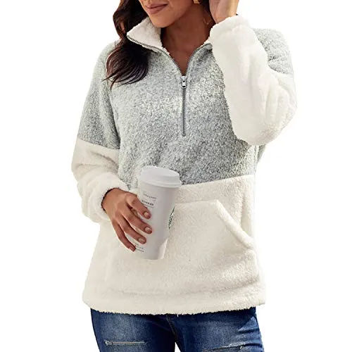 Jywmsc Felpe con Cappuccio Donna Pullover Tops Termico a Manica Lunga Maglione Donna con 1/4 Zip Caldo Ragazza Invernale