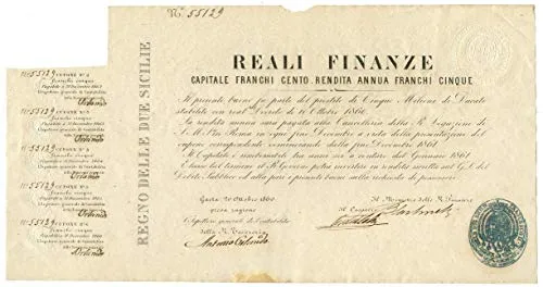 Cartamoneta.com 100 FRANCHI Reali FINANZE Regno Due SICILIE PRESTITO Francesco II 20/10/1860 BB+