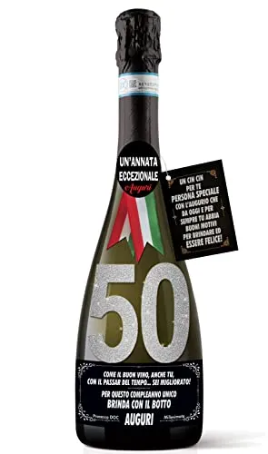 Bottiglia di Prosecco D.O.C. Millesimato per il compleanno dei 50 anni di un amico
