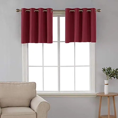 Deconovo Mantovane Termiche Isolanti Decorative per Cucina Tende Camera da Letto Classiche Corte Moderne con Anelli 2 Pezzi 140x61 CM Rosso Scuro