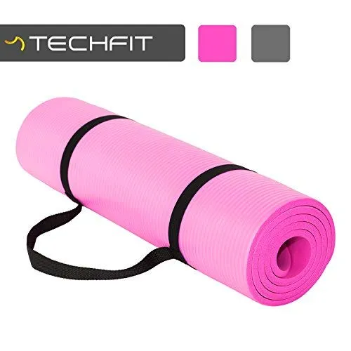TechFit Fitness Yoga Tappetino, 10mm Extra Spessore, 180 x 60 cm, Ideale per Palestra, Esercizi del Pavimento, Campeggio, Stretching, ABS, Pilates (Rosa)