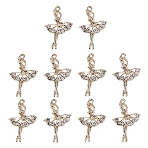 P Prettyia 10 pezzi Crystal Statement ciondoli oro danza ballerina fata angelo per collana catena pendente moda diamante monili che fanno i capelli di bottoni