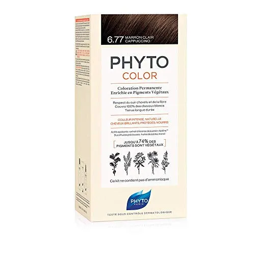 Phyto Phytocolor 6.77 Marrone Chiaro Cappuccino Colorazione Permanente senza Ammoniaca, 100 % Copertura Capelli Bianchi