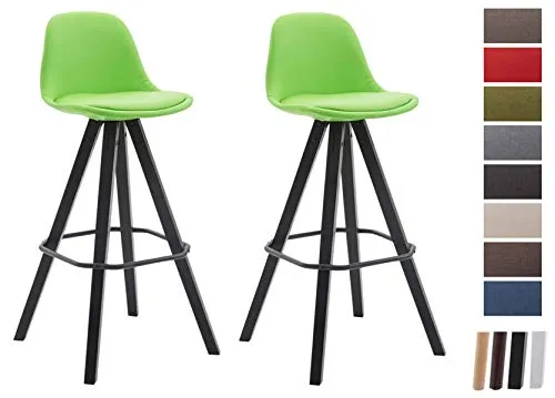 CLP Set 2 Sgabelli Alti Cucina Franklin In Similpelle Imbottiti I Coppia Sedie Sgabelli Bar Tulip In Legno Alt. 73 CM, Colore:verde, Colore della cornice:nero (quercia)