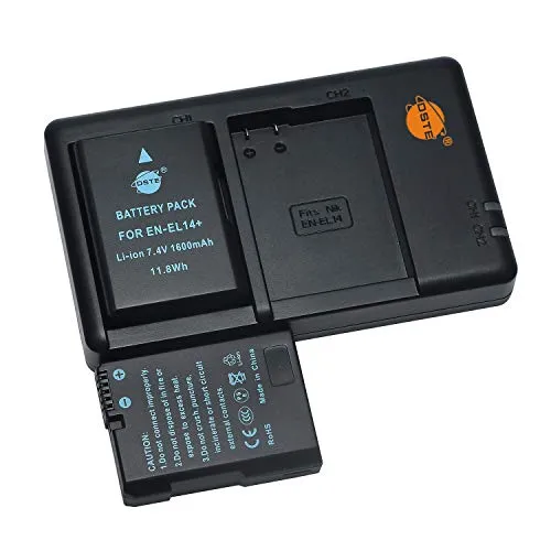 EN-EL14 EL14a (2 pezzi) Batteria di ricambio ricaricabile e doppio caricatore compatibile con impugnatura per batteria Nikon BG-2G, Coolpix P7000, P7100, P7700, Df, D5200, D5300 fotocamera digitale