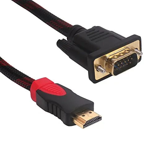 Yilan Cavo da HDMI a VGA, in fibra di nylon intrecciata, 1080p, convertitore audio video da HDMI maschio a VGA maschio, placcato oro, per HDTV, DVD e dispositivi dotati di HDMI, 1,5 m