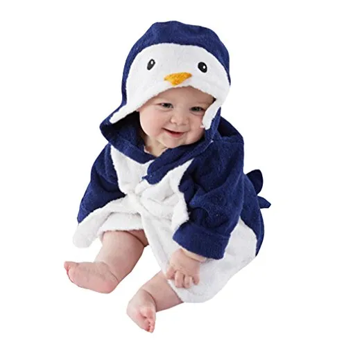 Casa - Vestaglia per Bambina, con Cappuccio per Bambini con Accappatoio, Baby Teli da Bagno con Cappuccio di Animale Pinguino 90cm
