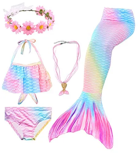 Generic Brands 3PCS Coda da Sirena Ragazza Costume da Bagno Bikini Coda da Sirena Bambina per Nuotare Invia ghirlande e collane (HXGB15,130)