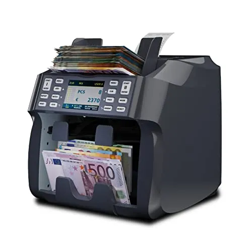 Detectalia V800 - Contabanconote Rileva Banconote False, per EUR, USD, GBP, CHF, MAD, 7 Controlli di Contraffazione, Riconoscimento Automatico della Valuta, Schermo TFT a Colori, Veloce e Affidabile