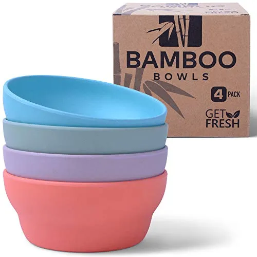 GET FRESH Ciotole di Bambù - 4/pz Riutilizzabili Ciotole in Fibra di Bambù Set - Stoviglie Bambù per Bambini e Adulti - Servizi da Tavola in Bambù Fibra - Reusable Bamboo Dinnerware Bowls Set