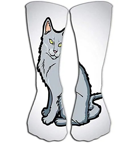NGMADOIAN Knee High Fun Socks 19.7 '(50cm) per donna bella russo blu chartreux korat cat vecto