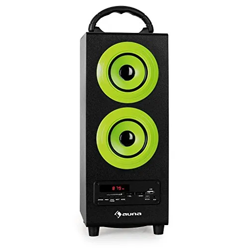 AUNA Beachboy cassa mobile con due altoparlanti (dispositivo Bluetooth, radio FM, 30 Stazioni, ingresso AUX, display LED, bassreflex) - verde