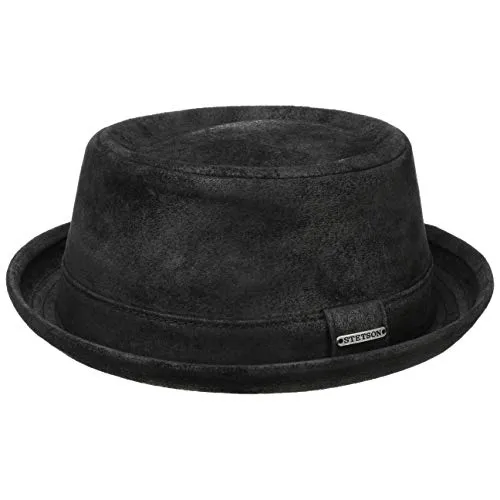 Stetson Pennsylvania Pigskin Pork Pie in Pelle da Uomo - Cappello in Pelle suina - Pork Pie Foderato - Fedora in Used Look Estate/Inverno - Cappello Robusto Nero XXL (62-63 cm)