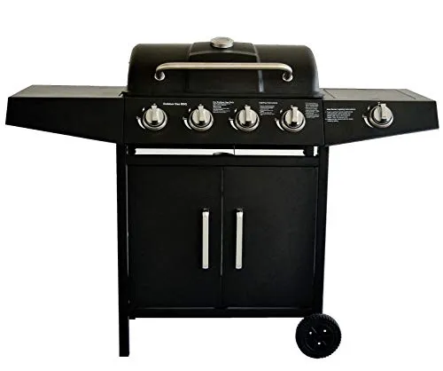 Grill Barbecue a Gas,Compatto con 4+1 Bruciatore,BBQ Gas per Pietre Laviche,con Fornello Laterale,Controlli della Temperatura Indipendenti