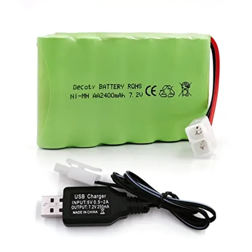 Gecoty® 7,2V 2400mAh batteria ricaricabile Ni-MH AA con cavo di ricarica (Spina Tamiya)