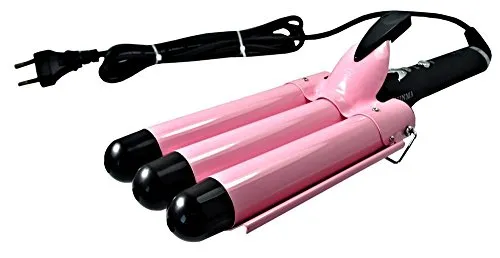 PIASTRA ARRICCIA CAPELLI A 3 RAMI GEMEI GM-1956 ONDULATORE TRIFERRO PROFESSIONALE A 3 ONDE DA 65W PER ACCONCIATURE EFFETTO RICCIO E ONDULATI. TEMPERATURA MAX 210 GRADI, COLORE ROSA