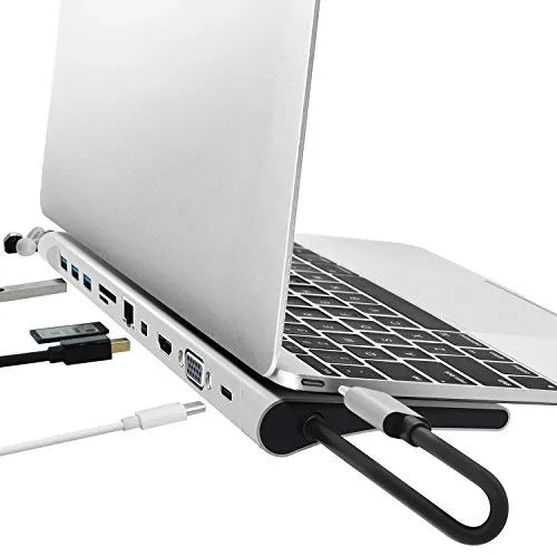 USB 3.0 Universale Docking Station, 11 in 1 Multiport con HDMI/VGA/Mini DP/SD/TF / RJ45 / USB 3.0 / Audio/USB-C Convertitore femmina, caricatore di tipo C per MacBook Pro/Google Pixel e altro