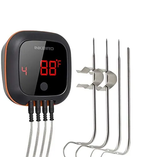 INKBIRD IBT-4XS Bluetooth Termometro Cucina Digitale, da Carne Accurato con Base Magnetica e Schermo di Lettura Rotativo per Barbecue, Forno,Carne,4 sonda