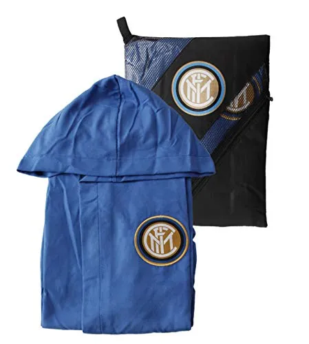 Accappatoio con Cappuccio in microfibra UFFICIALE FC INTER TG S M L XL XXL NERO AZZURRO Con Sacca UOMO Ragazzo (L - 48/50)