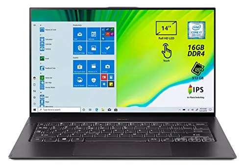 Acer Swift 7 SF714-52T-7537 Notebook portatile, Intel Core i7-8500Y, Ram 16GB, 512 GB SSD, Display Multi-touch 14" FHD IPS LED LCD, Grafica Intel UHD 615, PC Portatile, Windows 10 Professional, Nero