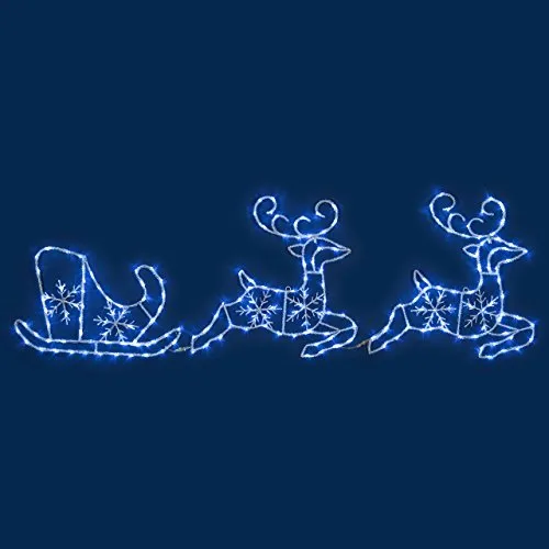 XMASKING Figura Luminosa, 2 Renne con Slitta Effetto ghiacciato 240 x h 70 cm, LED Bianco Freddo, soggetti Luminosi, Figure di Natale, Decorazioni Natalizie