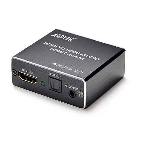 AGPtEK Splitter per Estrattore Audio HDMI 4K x 2K, Adattatore per Convertitore Audio da HDMI a HDMI Supporto Uscita Audio Ottica Ultra HD 4K Toslink e Audio da 3,5 mm Con Cavo in Fibra Ottica