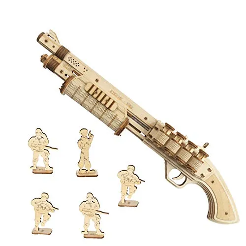 ROKR Elastici Pistola in Legno da Assemblare Modello | Puzzle 3D da Costruire | Modello Meccanico per Bambini e Adulti (Terminator M870)