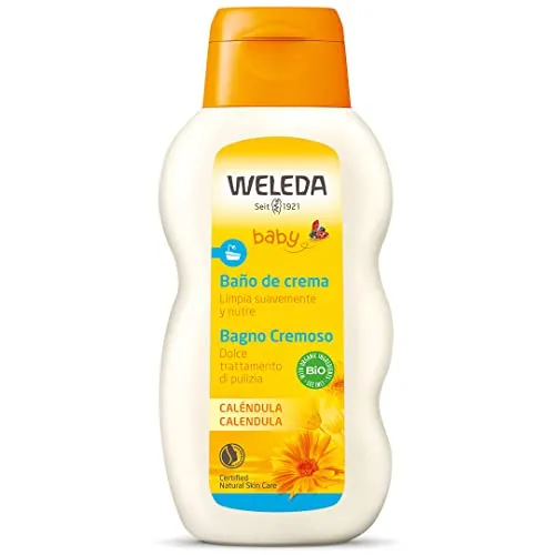 Weleda Baby Bagno Cremoso Calendula, Emulsione lattea, non schiumogena, ideale per i primi bagnetti del bebè (1x 200 ml)