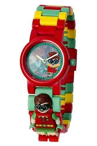 LEGO 8020868 Batman Movie Orologio da polso componibile per bambini con minifigure Robin | rosso/verde | plastica | diametro quadrante: 25 mm | analogico al quarzo | bambino/bambina | ufficiale