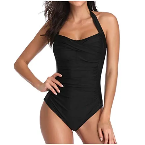 Mbby Costume da Bagno Shaping Donna Intero Taglie Forti Push up Trikini Halter Monokini Tinta Unita Mare Spiaggia Piscina Sexy Bikini Swimsuit One Piece Coordinati Beachwear XS-3XL