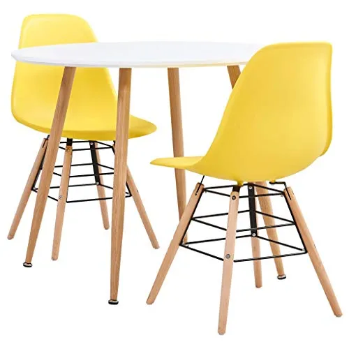 vidaXL - Set da pranzo 3 pezzi Set di tavolo e sedie per sala da pranzo, con 2 sedie, in plastica, colore: giallo