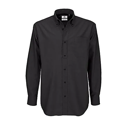 B&C Mens Oxford Long Sleeve Shirt Camicia Business, Nero (Black 000), XXXXXX-Large Uomo