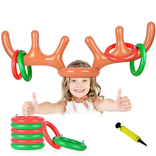 AniSqui Aufblasbares Rentier-Geweih-Ring-Wurf-Spiel, (2 Antler gonfiabili, Anello Toro 12 Anelli lanciare), Weihnachtsfest-Wurf-Spiel für Familien-Kinder Büro-Weihnachtsspaß-Spiele