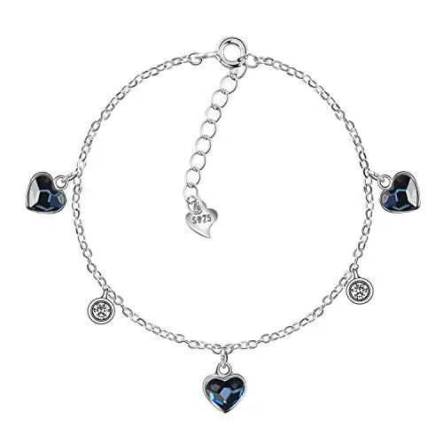 Amilril Braccialetto Donna, Cuore con Cristalli Blu, Bracciale Argento Sterling 925 con 5A Zirconi Cubici, Regali Romantico, Festa Compleanno Regalo per Anniversario Regalo Laurea