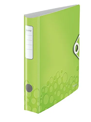 Leitz Active WOW 11070064 Raccoglitore con Meccanismo a Leva 180°, Formato A4, Dorso 65 mm, Chiusura a Elastico, Polyfoam Leggero, Verde Metallizzato